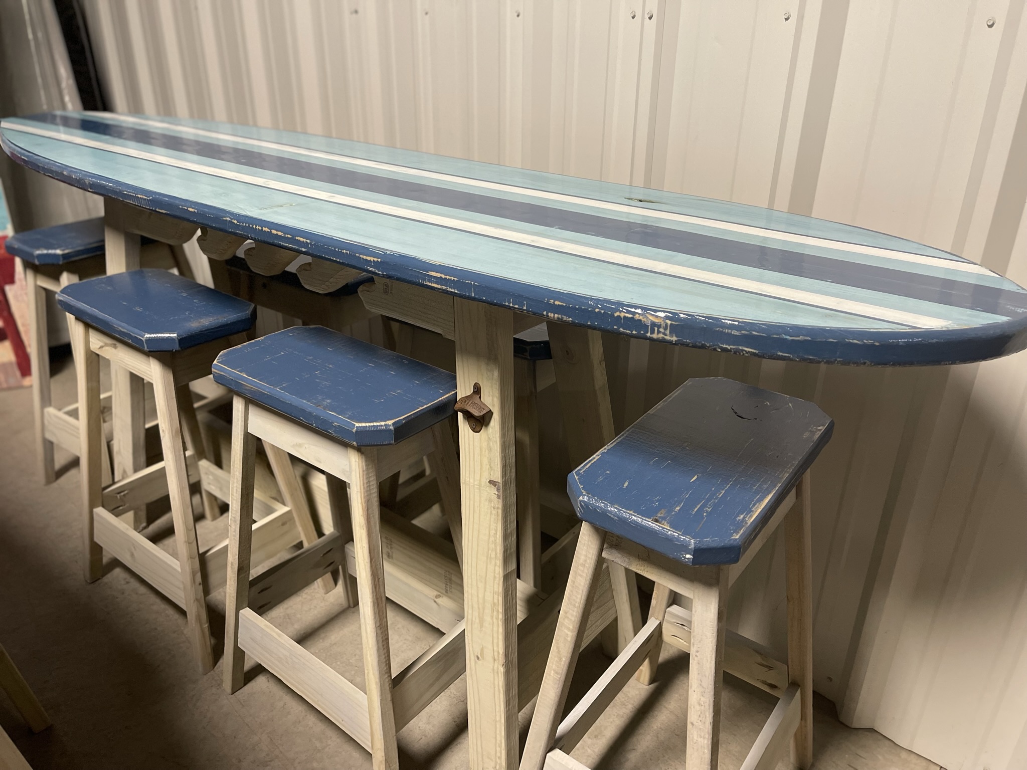 8ft Surfboard Table and stools