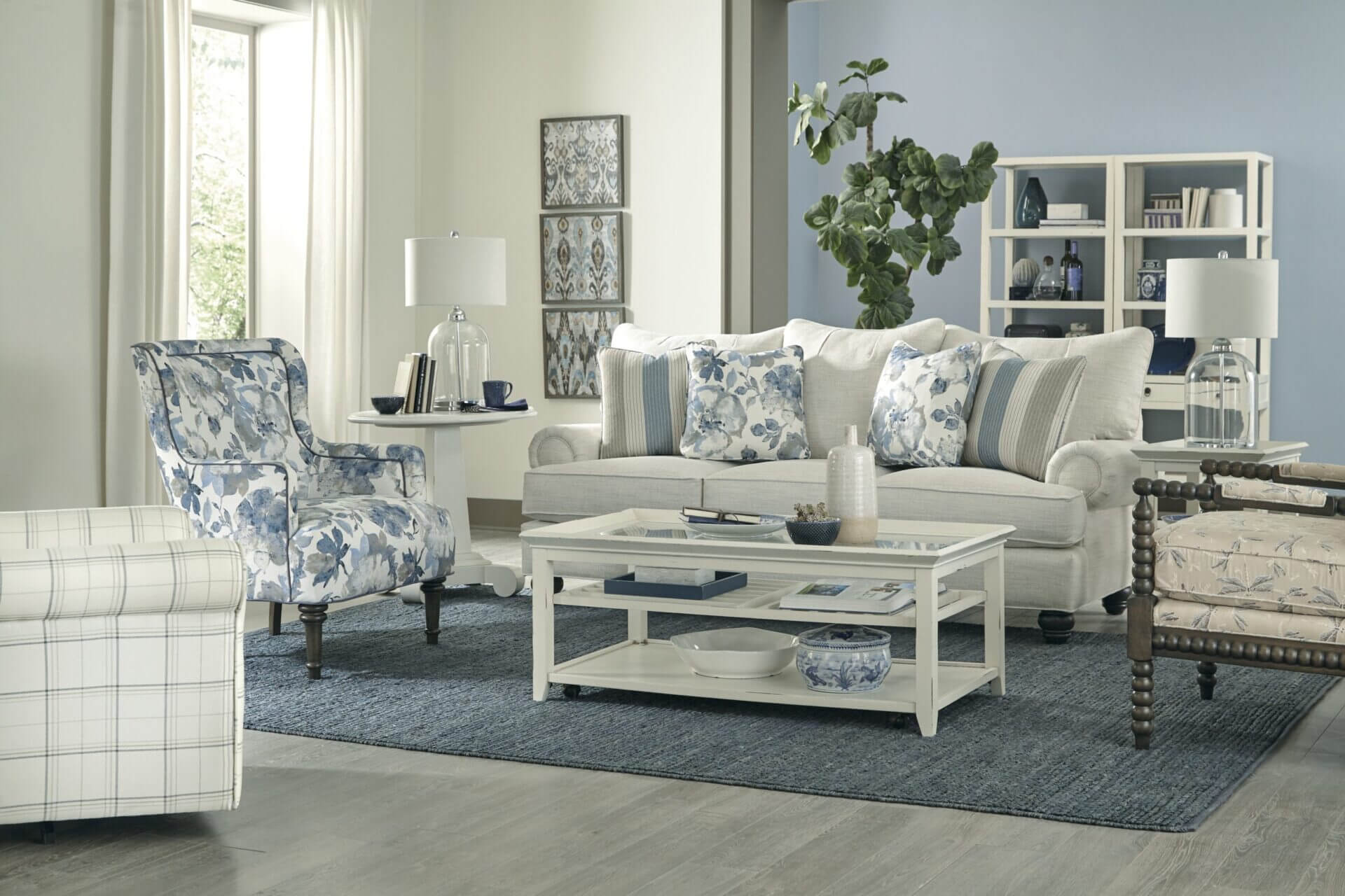 Blue floral living room furniture at Home Accents II